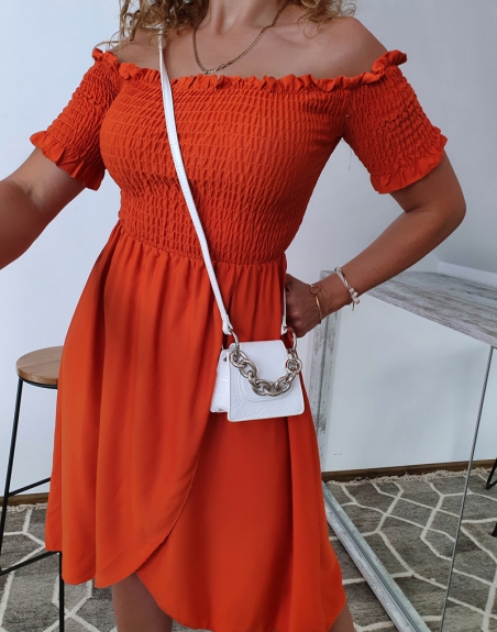 marszczona sukienka rdzawa