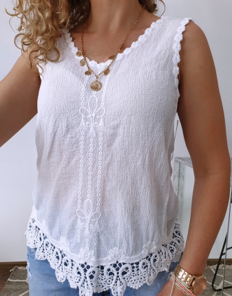 Bluzka bawełniana z haftem Goha 2 top haftowany bluzka biała  damska bawełniana  z dekoltem na plecach 12818