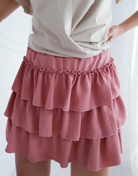 Spódniczka Mini Magnolia 16 spódniczka mini z falbankami , pudrowy róż, spódniczki na gumce 13077