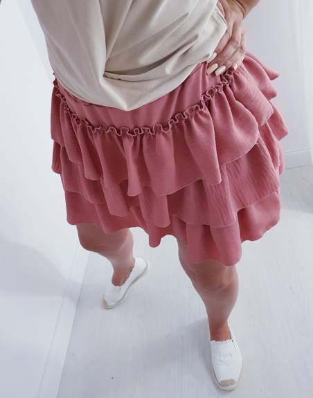 Spódniczka Mini Magnolia 18 spódniczka mini z falbankami , pudrowy róż, spódniczki na gumce 13079