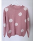 SWETEREK  POWDER LOVE 3 sweterek różowy pudrowy pastelowy w białe serca , stylizacje wiosna 14687