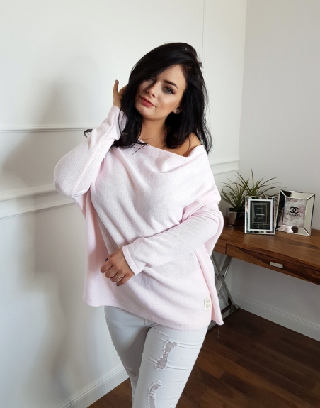 SWETER DAMSKI Z DEKOLTEM PINK 5 modny damski sweter oversize z dekoltem szary, butik online 2999