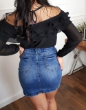 SPÓDNICA JEANSOWA MINI Z FALBANKĄ 5 modna spódnica dżinsowa damska jeansowa mini z falbanka w pasie, butik 3072