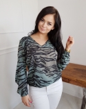BLUZKA KHAKI Z DEKOLTEM  TIGER 3 wzorzysta elegancka bluzka damska  z dekoltem  BUTIK online, odzież 3860