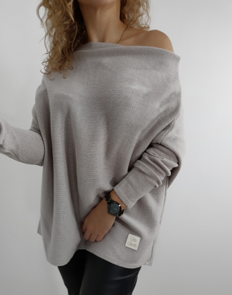 SWETER DAMSKI Z DEKOLTEM GRAYPINK 2 modny damski sweter oversize z dekoltem szary, butik online 6627
