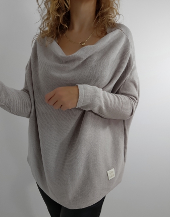 SWETER DAMSKI Z DEKOLTEM GRAYPINK 4 modny damski sweter oversize z dekoltem szary, butik online 6629