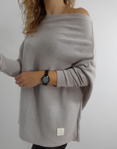 SWETER DAMSKI Z DEKOLTEM GRAYPINK 7 modny damski sweter oversize z dekoltem szary, butik online 6632