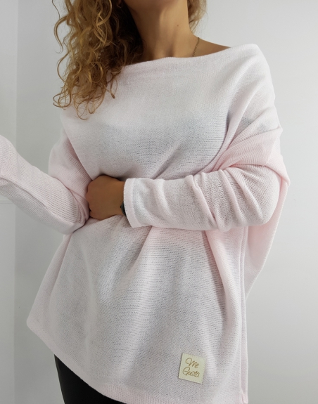 SWETER DAMSKI Z DEKOLTEM PINK 7 modny damski sweter oversize z dekoltem szary, butik online 6638