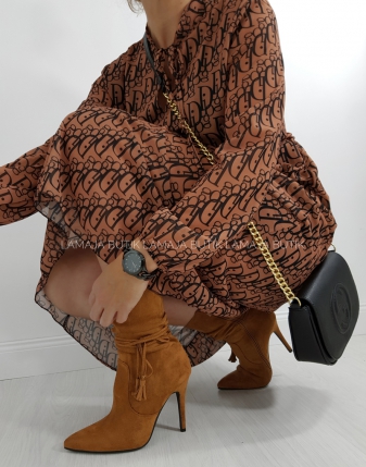 SUKIENKA  DIOR LA FEMME 4 damska brązowa sukienka midi z napisami Dior modna camel , stylizacje 6803