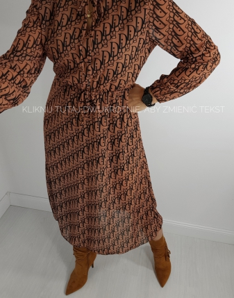 SUKIENKA  DIOR LA FEMME 6 damska brązowa sukienka midi z napisami Dior modna camel , stylizacje 6805