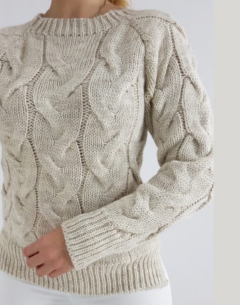 SWETER BRAID ECRU 9 sweter ecru , jasny gruby mięsisty z warkoczami, gruby splot 7474
