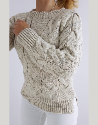 SWETER BRAID ECRU 10 sweter ecru , jasny gruby mięsisty z warkoczami, gruby splot 7475