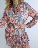 SUKIENKA W KWIATY CHERRY BLOSSOMOS 3 sukienka szyfonowa w kwiaty, z falbankami , butik modne stylizacje wiosenne 8006