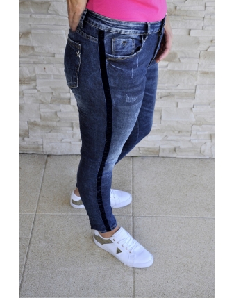 JEANSY GRANATOWE Z LAMPASEM 3 jeansy spodnie damskie granatowe, ciemne rurki L, 40 838