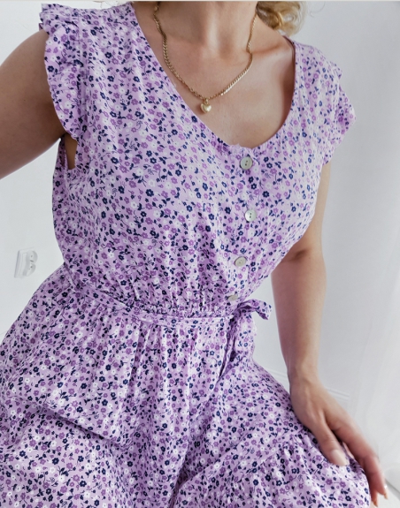 sukienka w kwiatki fioletowa
