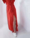 długa sukienka w groszki czerwona