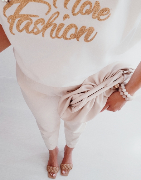 BLUZKA MORE FASHION WHITE GOLD 9 bluzka ecru t-shirt z poduszkami na ramionach , more fashion, butik 9826